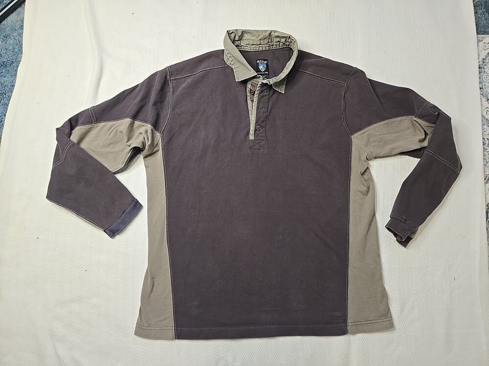 KÜHL Wildfibre Organic Cotton Rugby Shirt Mens XL Brown Colorblock Polo L/S
